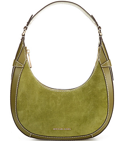 Michael Kors Suede Preston Small Crescent Top Zip Shoulder Bag