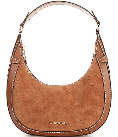 Michael Kors Suede Preston Small Crescent Top Zip Shoulder Bag