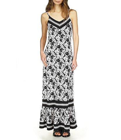 Michael Kors Printed V Neckline Sleeveless Maxi Dress