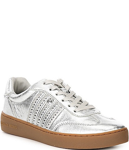 Michael Kors Scotty Metallic Leather Rhinestone Embellished Lace Up Platform Sneakers