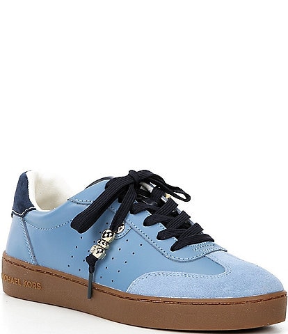 Michael Kors Scotty Suede and Perforated Leather Charm Hardware Lace Up Sneakers