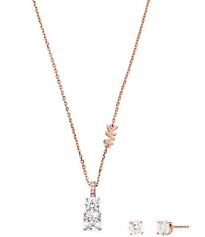 Michael Kors Short Pendant Necklace & Stud Earring Set