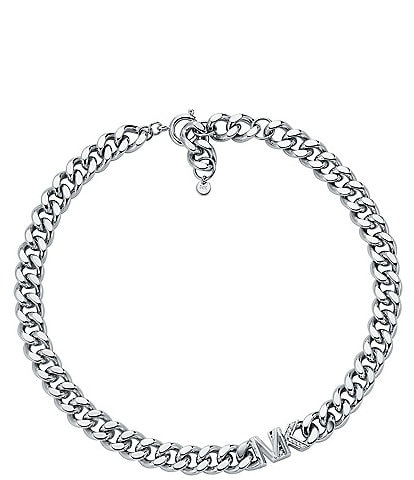 Michael Kors Silver Plated Statement Logo Collar Necklace