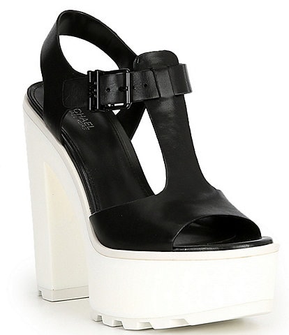 MICHAEL Michael Kors Becker Leather T-Strap Platform Dress Sandals |  Dillard's
