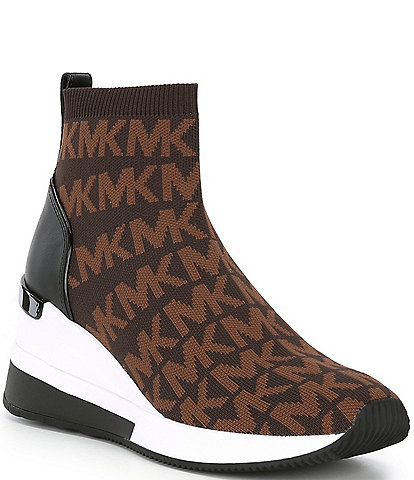 Michael Kors Skyler Logo Print Stretch Knit Sneaker Booties
