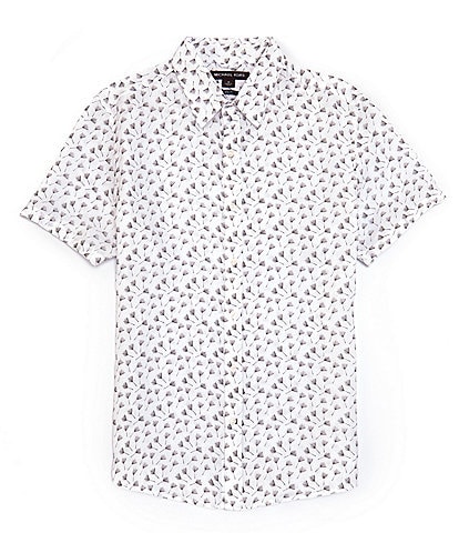 Michael Kors Slim Fit Linen Dandelion Print Short Sleeve Woven Shirt