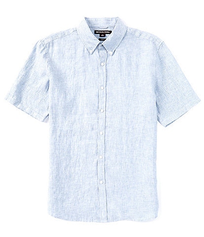 Michael Kors Slim Fit Linen Pencil Stripe Short Sleeve Woven Shirt