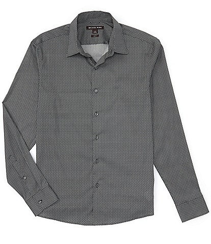 Michael Kors Slim-Fit Performance Stretch Textured Geo Print Long Sleeve Woven Shirt