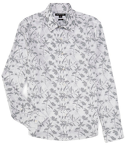 Michael Kors Slim Fit Stretch Botanical Print Long Sleeve Woven Shirt