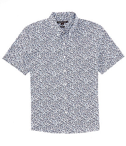 Michael Kors Slim Fit Stretch Branch Print Short Sleeve Woven Shirt