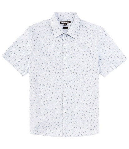 Michael Kors Slim Fit Stretch Floral Pinstripe Short Sleeve Woven Shirt