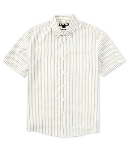 Michael Kors Slim Fit Stretch Grid Stripe Short Sleeve Woven Shirt