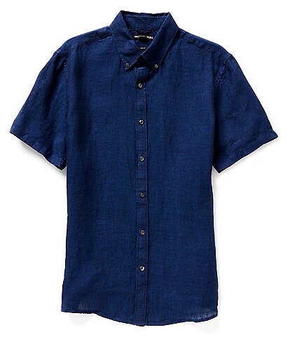 Michael Kors Slim-Fit Solid Yarn-Dye Linen Short Sleeve Shirt