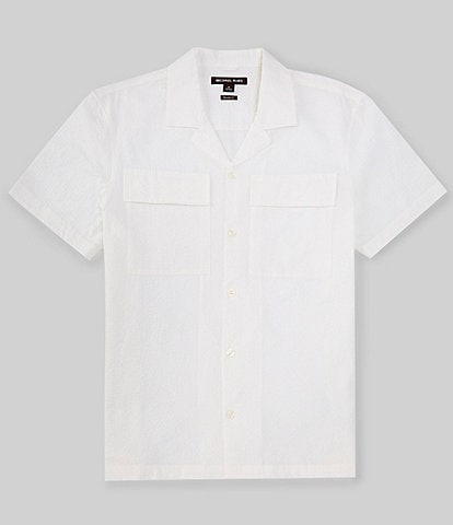 Michael Kors Stretch Textured Short Sleeve Woven Camp Shirt