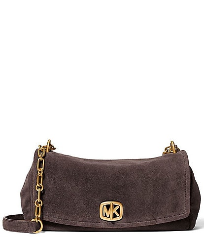 Michael Kors Suede Small Bryant Turnlock Convertible Chain Shoulder Bag