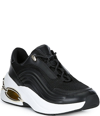 Michael Kors Toni Leather and Mesh Slip On Open Chain Wedge Sneakers