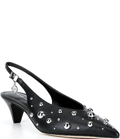 Michael Kors Tonya Studded Pointed Toe Kitten Heel Slingback Pumps