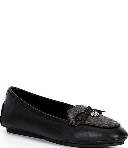 Michael Kors Wendy Moc Leather MK Logo Print Bow Flats