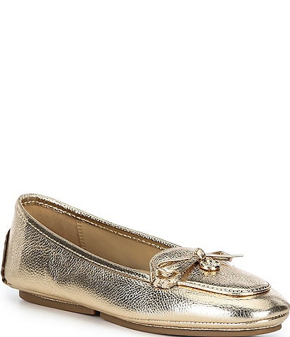 Michael Kors Wendy Moc Metallic Leather Bow Flat