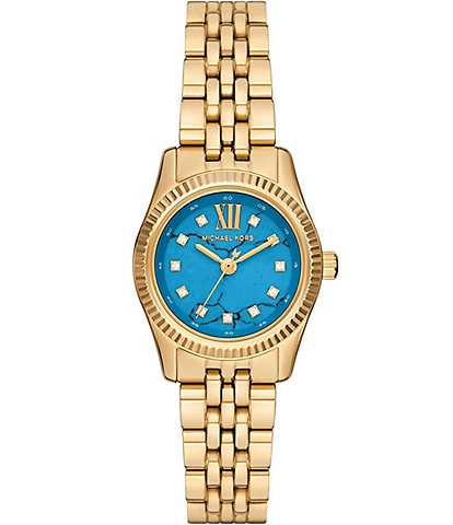 Michael Kors Women's Blue Dial Lexington Three-Hand Gold Tone Stainless Steel Bracelet Watch