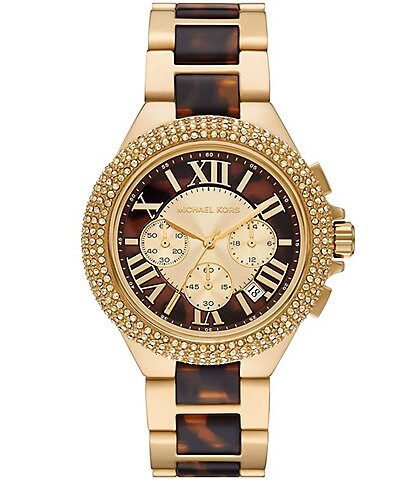 Michael Kors Women's Camille Chronograph Gold Stainless Steel and Tortoise Acetate Bracelet Watch