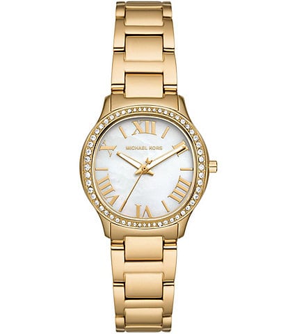 Michael Kors Women's Crystal Sage Three-Hand Gold Tone Stainless Steel Bracelet Watch