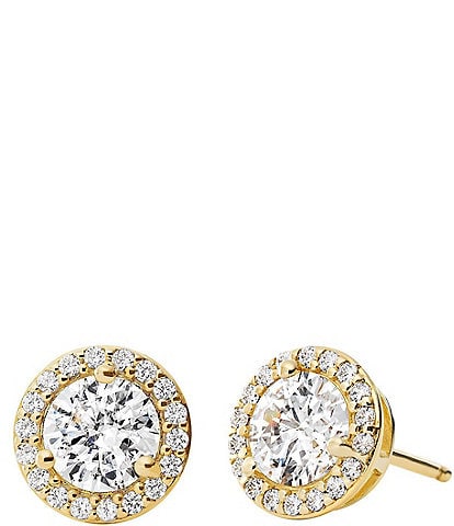 Michael Kors Custom Kors Collection Sterling Silver 14K Gold-Plated Pave Halo Stud Earrings