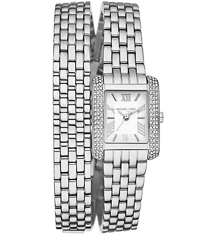 Michael Kors Women's Emery Crystal Three-Hand Stainless Steel Wrap Bracelet Watch