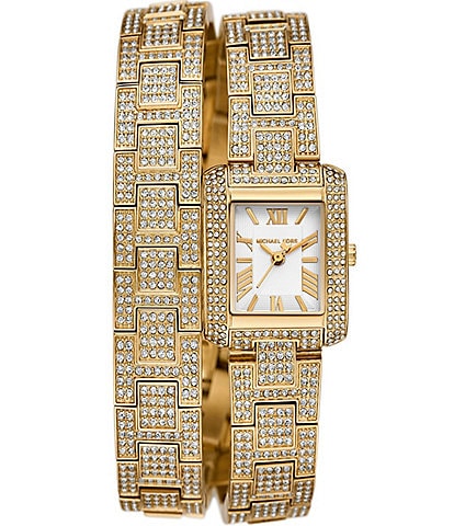 Michael Kors Women's Emery Three-Hand Crystal Pave Gold-Tone Stainless Steel Wrap Bracelet Watch