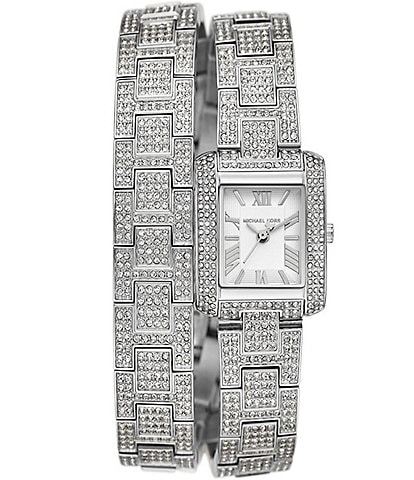 Michael Kors Women's Emery Three-Hand Crystal Pave Stainless Steel Wrap Bracelet Watch