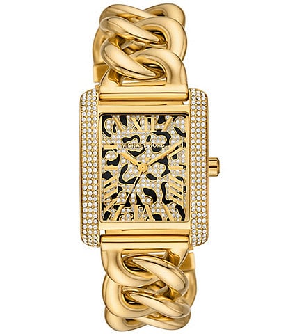 Michael Kors Women's Emery Cheetah Three-Hand Dial Gold Tone Stainless Steel Bracelet Watch