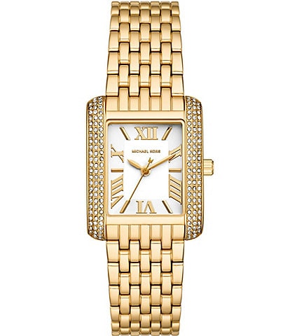Michael Kors Women's Crystal Emery Three-Hand Gold Tone Stainless Steel Bracelet Watch