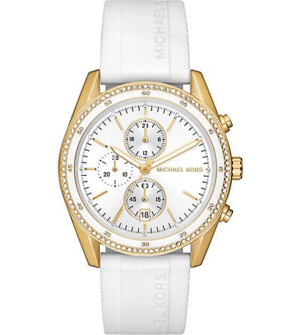 Michael Kors Women's Hadyn Chronograph White Leather Strap Watch