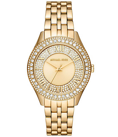 Michael Kors Women's Harlowe Three-Hand Analog Gold-Tone Stainless Steel Bracelet Watch