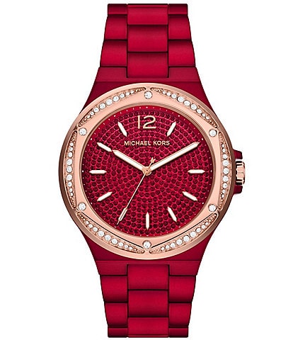 Michael Kors Women's Lennox Three-Hand Red Stainless Steel Bracelet Watch