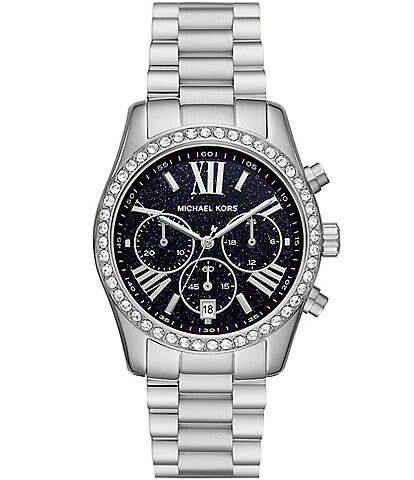 Michael Kors Women's Lexington Lux Chronograph Blue Dial Silver Stainless Steel Bracelet Watch