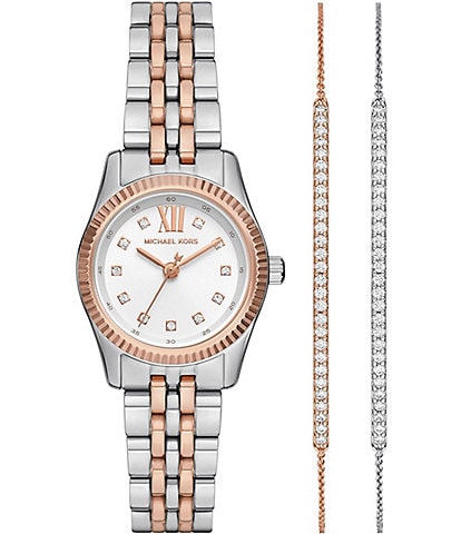 Michael Kors Women's Lexington Three-Hand Two-Tone Stainless Steel Bracelet Watch and Bracelet Gift Set