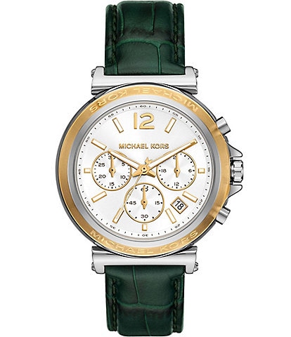 Michael Kors Women's Maren Chronograph Green Leather Strap Watch