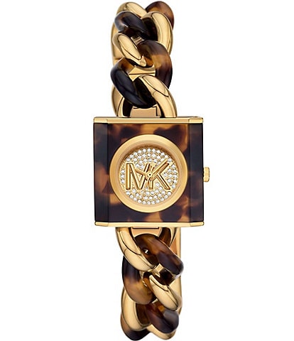 Michael Kors Women's MK Chain Lock Tortoise and Gold Tone Stainless Steel Bracelet Watch