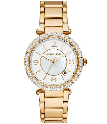Michael Kors Women's Parker Lux Three-Hand Gold-Tone Stainless Steel Bracelet Watch