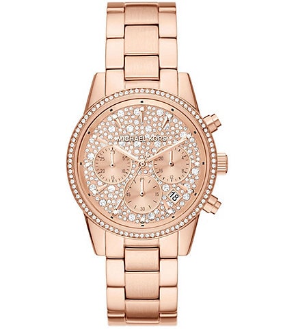 Michael Kors Women's Ritz Chronograph Rose Gold-Tone Stainless Steel Bracelet Watch