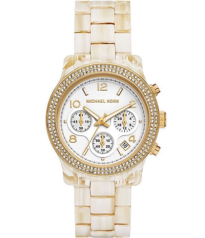 Michael Kors Women's Runway Chronograph Alabaster Tone Acetate Crystal Bracelet Watch