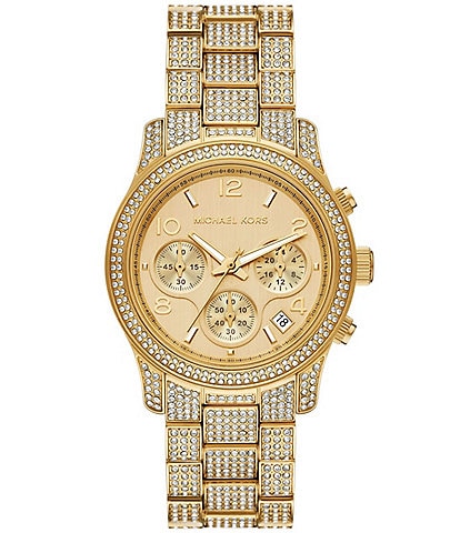Michael Kors Women's Runway Chronograph Pave Gold Tone Stainless Steel Bracelet Watch