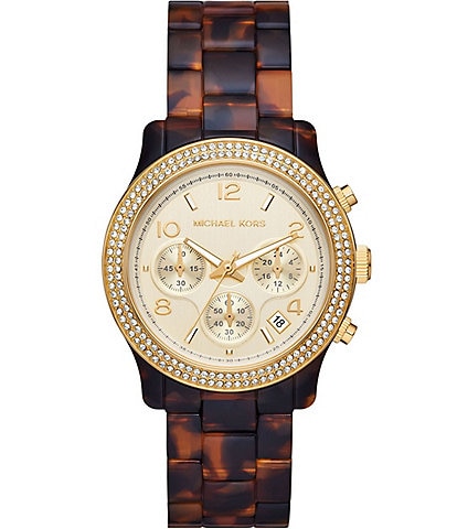 Michael Kors Women's Runway Chronograph Tortoise Acetate Crystal Bracelet Watch