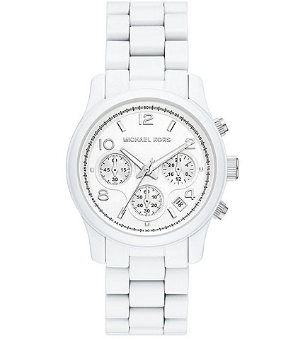 Michael Kors Women's Runway Chronograph White-Coated Stainless Steel Bracelet Watch