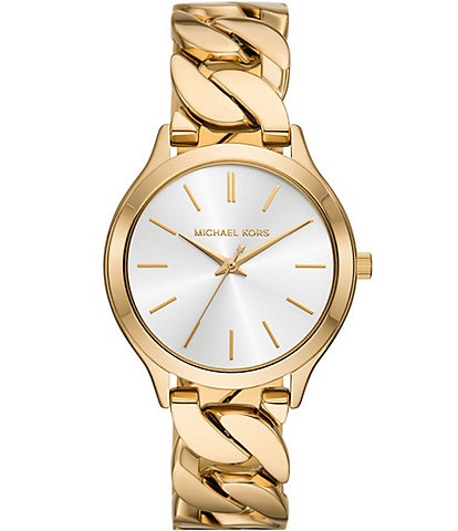 Michael Kors Women's Runway Three Hand Gold-Tone Stainless Steel Bracelet Watch