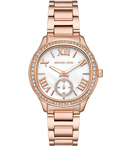 Michael Kors Women's Sage Three Hand Crystal Rose Gold Tone Stainless Steel Bracelet Watch
