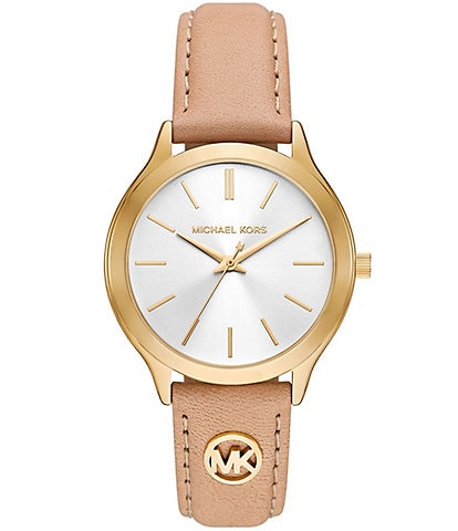 Michael Kors Women's Slim Runway Three-Hand Black Leather Watch
