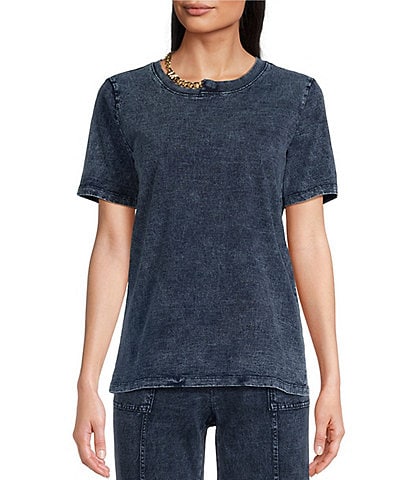 MICHAEL Michael Kors Acid Wash Jersey Knit Crew Neck Short Sleeve Relaxed Fit Coordinating Tee