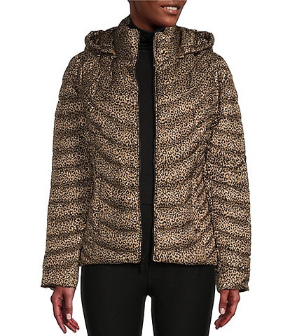 MICHAEL Michael Kors Animal Print Packable Hooded Curve Down Quilted Coat